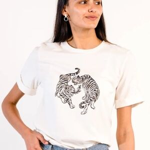 ABLE Gloria Graphic Tee - white/black tiger graphic, size S